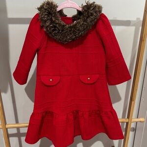 Girls Red dress with Faux Fur Collar